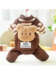 1 件秋冬保暖条纹背带裤，宠物衣服，厚实柔软的狗外套，泰迪/熊猫小狗服装，保暖过冬