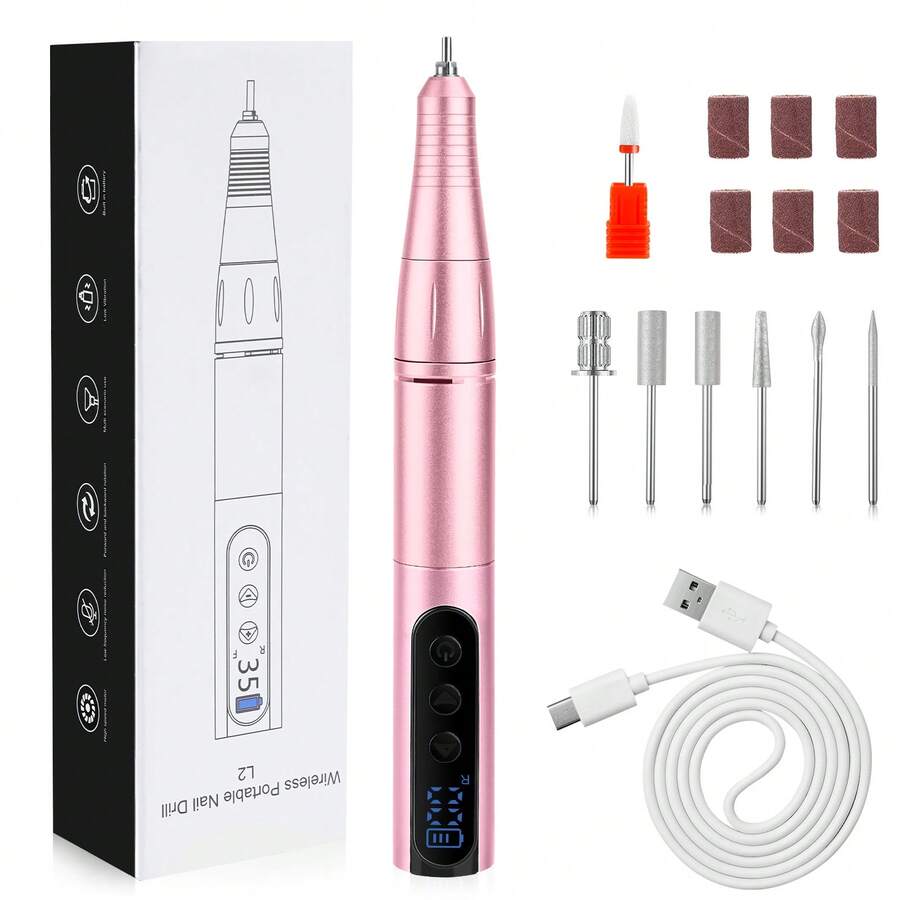LKE Portable Nail Drill Machine, 20000 RPM & 35 Speeds, Dual Direction & USB Rechargeable, Professional For Home Manicure, Salon & Christmas Presents - Bạc - Xem 1