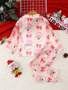 Christmas Party & Home Wear Long Sleeve Top And Pants Set For Girls - Pink - View 3