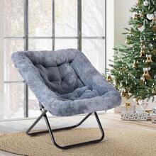 OLIXIS Saucer Chair For Adults, Teens, Faux Fur XL Circle Chair For Bedroom, Dorm & Gaming, Foldable Comfy Accent Seat For Small Spaces, Oversized Style Thick Padded Meatal Frame - 灰色 - 查看 1