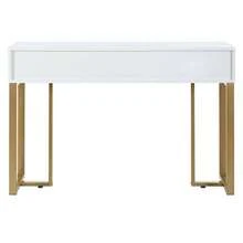 Consolle moderna con cassetti, struttura dorata, gambe regolabili ed eleganti maniglie (bianco + nero)