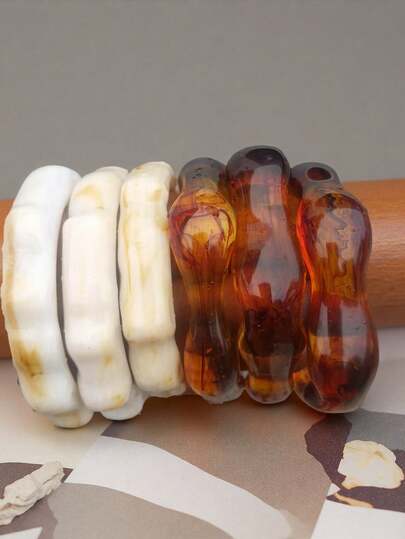 1 pulseira de acrílico bege retrô, combinação elegante e simples de pulseiras tingidas, pode ser usada separadamente ou empilhada, adequada para uso diário e férias