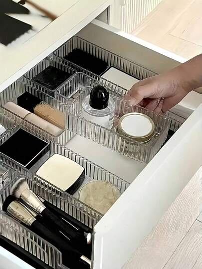 亚克力透明波浪纹抽屉式收纳盒可堆叠展示抽屉式收纳浴室用品收纳多功能适用于化妆品收纳节省空间坚固的设计母亲节礼物送给妈妈的礼物送给母亲的礼物