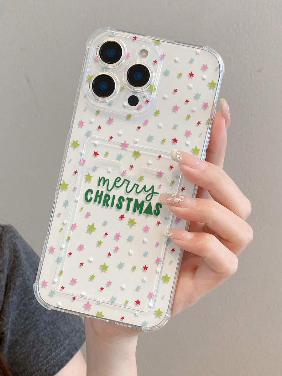 1pc Elegant Christmas Colorful Star & Letter Pattern Transparent Shockproof TPU Phone Case, Suitable As Holiday Gift Compatible With IPhone Xs/Xsmax/Xr/11 12 13 14 15 16 17pro/Promax/14 15 16plus