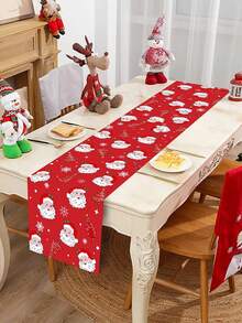 1 pieza Camino de mesa decorativo de cocina navideña con patrón de Papá Noel, mantel de poliéster para mesa de Navidad, centro de mesa, cubierta de mesa, perfecto para decoraciones navideñas del hogar, decoración de fiesta de Navidad, decoraciones Feliz Navidad