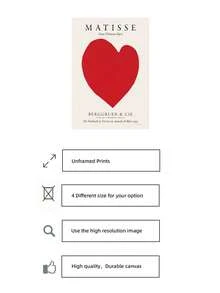 1 pezzo Stampa artistica a cuore rosso in stile Matisse, senza cornice, cartellone fantasioso e onirico, regalo per amicizia, stampa minimalista, cartellone, decorazione da camera da letto, stampa da parete per stanza, essenziale per dormitorio universitario, decorazione d'angolo, decorazione per feste in casa