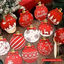 12pcs/36pc Christmas Ball Pendant Wooden Pendant Christmas Decoration ,2D Three-Dimensional Ornaments, Not 3D. This Pendant Is A Wooden Flat Single-Sided Pendant, Not A Sphere Home Decoration Decoration Decoration Family Atmosphere Christmas Tree Decoration Pendant, Party Decoration Supplies - Wooden Pendant Christmas Decoration-christmas Tree Decoration - View 4