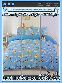 Bluey 2/3件套 Brui 床上用品套装，Brui 床上用品，舒适透气，亲肤，卡通风格被套套装，柔软抗起球，精美家纺，冷色调被套和枕套，不含被芯，适用于单人床、双人床、大号床、特大号床，四季皆宜 - 藍色 - 查看 7