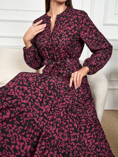 Vestido longo maxi boho com estampa floral para a primavera de 2025, modelo solto e moderno para o outono, com cinto, ideal para férias, ocasiões casuais, festas, eventos na praia, formaturas e eventos noturnos.