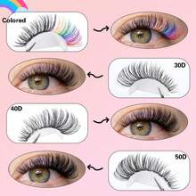 651pcs Colorful DIY Lash Extensions Kit, 6 Styles 50D+60D+80D+Colored Fluffy Individual Cluster, D Curl Volume Dramatic Eyelash Extensions 0.39-0.63inch Mixed Tray, Bulk Personal Lash Extensions With Lash Bond & Seal And Lash Tweezer DIY At Home, Suitable For Daily Makeup And Role Play, Reusable - Colorful - View 4
