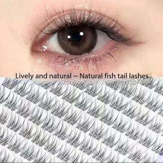 120 簇胶粘式鱼尾假睫毛，分段式，单簇，超自然，适合初学者，日常使用，自然逼真。方便日常使用、化妆和放大眼睛。可多次使用，不易察觉。适用于各种场合，尤其适合万圣节、派对和日常佩戴。
