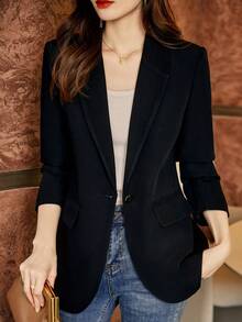 2026新款春秋黑色西装外套，韩版休闲高端女士西装大衣 - 黑色 - 查看 7