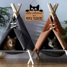 IARTTOP Black Cats Wood Sign Decor Funny Cats House Wooden Plaques Welcome Door Sign (10X11 Inch) Kitten Hanging Signs Cute Animal Welcome People Tolerated Themed Gifts Pet Shop Home Decor