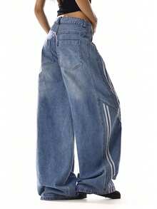 Jeans en denim à jambes larges et délavés pour femmes, taille basse, élégants pour les rendez-vous, les trajets, les sorties décontractées et les vacances à l'université