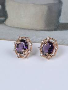 1 Pair Fashion Purple Crystal & Cubic Zirconia Butterfly Stud Earrings, Suitable For Women's Daily Wear, Friend & Sister Gift, Jewelry