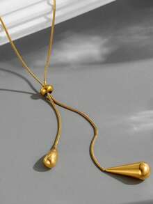 Set de collar con colgante ovalado y en forma de gota de agua + aretes de acero inoxidable, set de joyería personalizada - Conjunto collar + pendientes - Ver 5