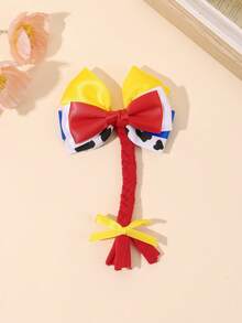 1 件装女童公主蝴蝶结发夹牛仔女孩风格印花蝴蝶结鳄鱼皮发夹，牛仔发饰，适合儿童金发