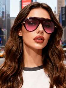 1 Pair Large Frame Fashion Glasses, High-End, Personalized, Versatile, Casual Elegant Women's Glasses, Suitable For Daily Wear, Street Photography, Vacation Travel, College Style, Summer Beach Accessories, Women's Accessories, Campus Outfit. - 酒紅色 - 查看 4