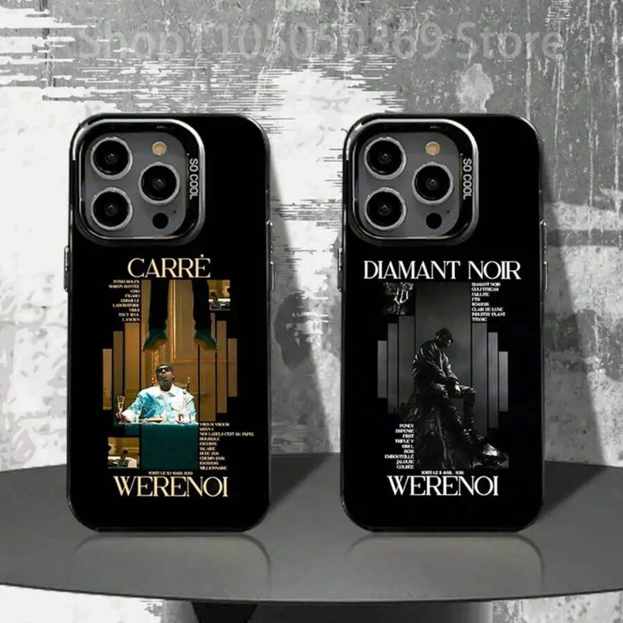 Funda de Teléfono Diamond Noir para 17,16,15,14,13,12,11,Pro,Max,Plus, W-Werenoi Cubierta Negra Mate a Prueba de Golpes - z5 - Ver 1