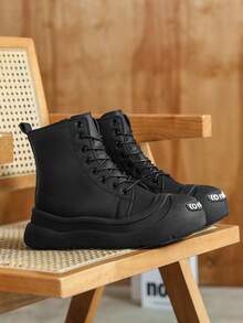Black Boots For Women, High-Top Versatile Boots With Matte Finish, Warm All-Season Casual Workwear Boots, Zipper Closure, Plus Size