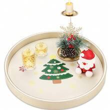 Plateau décoratif rond à rayures verticales avec bordure dorée, plateau en PU pour la décoration de table, la décoration de la maison, le rangement de bureau pour les bijoux, les parfums, les clés - Esthétique de luxe