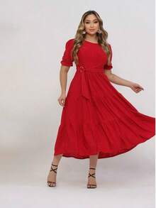 Women's Midi Dress Três Marias Laise Mesh Wedding Evening Formal And Night Elegant And Casual - 紅色 - 查看 4
