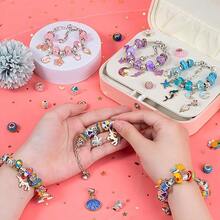 Charm Bracelet Making Kit For Girls 120Pcs DIY Jewelry Making Kit + Portable Bracelet Organizer Box Christmas Birthday Mermaid Unicorn Gifts For Girls Toys Crafts For Teens Girls Ages 5 6 7 812
