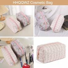 Makeup Bag Travel Cosmetic Bag For Women Girls, Zipper Make Up Pouch, Floral Flowers Toiletry Organizer Makeup, Portable Storage Cosmetic Travel Cloth Bag (Pink){"Color_name":"A1Pink"} - A1Pink - 查看 5