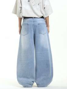 1 chiếc quần jeans ống rộng rách laser hiệu Hearty Haven dành cho nam, kiểu dáng thời trang, thoải mái, phù hợp cho mọi mùa (Không bao gồm thắt lưng hoặc phụ kiện) - Rửa nhẹ - Xem 2