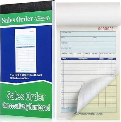 Lincia 1 Pads  Order Books 2 Part Carbonless (White/Canary Yellow) Receipt With Carbon Copies Cover Receipt Form Invoice 50 Sets Per Book (4.18 X 7.2 Inch/ 10.6 X 18.3 Cm)
