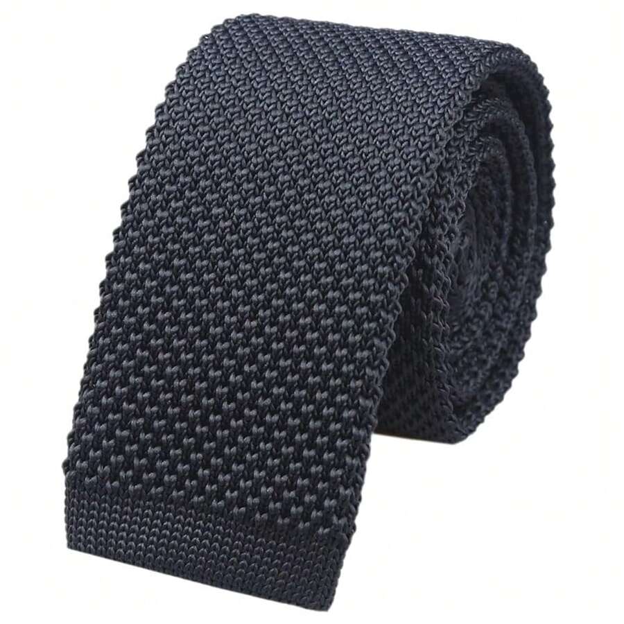 Corbata delgada de punto de unicolor y textura para hombres, acabado cuadrado {"Talla_nombre":"Talla única","Color_nombre":"Gris oscuro" - Multicolor23 - Ver 1