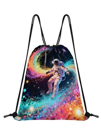 Kids Drawstring Bag, Teenager Astronaut Pattern Drawstring Backpack, Unisex Casual Daypack For Sports, Fitness, Swimming, Travel And Hiking, Lightweight And Durable Polyester Fabric Suitable For Kids, Students And Adults