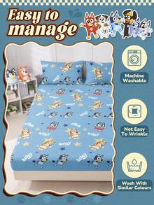Bluey Juego de sábanas con estampado digital de , funda nórdica, protector de colchón, cubrecama, sábana ajustable, textil para el hogar cómodo, sábana ajustable de tonos frescos, protector de colchón transpirable y antipilling, suave y amigable con la piel, cubrecama con estampado de dibujos animados, decoración del hogar de , funda de sofá, sábana ajustable, cubrecama de tamaño king, sábana ajustable extra grande, juego de sábanas ajustables - Azul - Ver 8