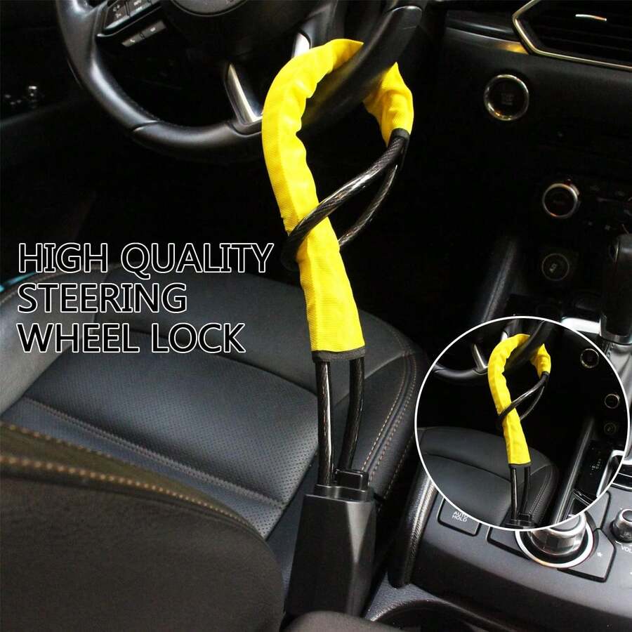 Car Security Lock - Heavy Duty Steel Steering Wheel Lock For Theft Protection, Easy Install & Universal Fit For Travel Peace Of Mind - Yellow - View 1