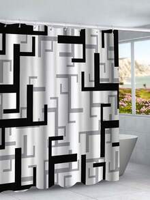 1/4 piezas Juego de cortina de ducha con estampado geométrico, cortina de baño elegante y de alta gama de fácil instalación, adecuada para la decoración del hogar, con 12 ganchos, cortina de bañera de ventana de tela de poliéster, divisor de baño, decoración de la habitación, lavable a máquina - Multicolor - Ver 15