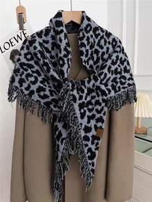 1pc Fashionable Leopard Print Fringe Scarf, Versatile High-End Winter Shawl