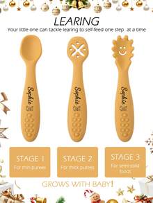3pcs Personalized Customized Name And Pattern Silicone Baby Spoon Utensils, Children's Tableware, Customized Baby Feeding Accessories - Multicolor 1 - View 9