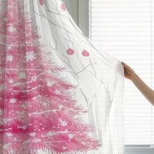ستائر شفافة بشكل شجرة عيد الميلاد وردية اللون، ديكور عيد الميلاد، تصميم جيب العمود، قابلة للغسيل، مناسبة لديكور المنزل مثل غرفة المعيشة والنوم والمكتب، مناسبة للاستخدام على مدار السنة