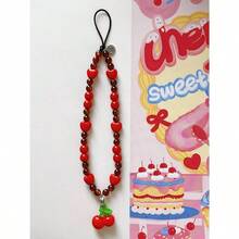 - Correa de pulsera con abalorio para telfono celular, correa universal para telfono celular, bonita correa de mueca, cadena de abalorio, accesorios hechos a mano para bolsas de cmara - Cerezas dulces - Ver 4