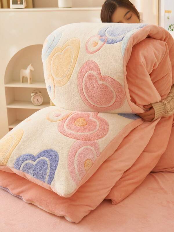 1pc Cartoon Wave Gray Printed Milk Plush Faux Fur Duvet Cover, 2-In-1 Quilt Cover (Without Inner Core), Warm Blanket For Autumn/Winter, Suitable For Living Room, Sofa, Bedroom, Dormitory