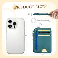 Teal Blue Credit Card Holder Small Wallet Women, Minimalist Slim RFID Blocking Wallet Woman Keychain With Zipper Coin Pocket, Front Pocket Thin Travel Card Case With ID Window Ladies Gifts{"Color_name":"SolidBlue"} - 多色19 - 查看 6