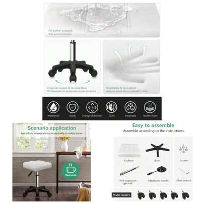 Square Rolling Stool With Wheels Stool Chair Swivel Stool Salon Massage Spa Stool Black