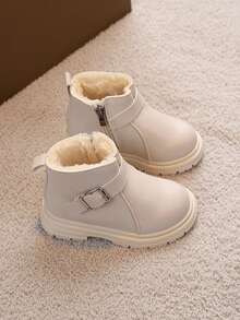 1 Pair Children's Winter Outdoor Thermal Lined Snow Boots, Simple & Fashionable, Versatile - Beige - View 6