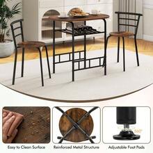 Dining Table And Chairs Set 2, 3 - Piece Compact Dining Room Set With Storage Shelf, Metal Frame, Breakfast Bar Table Kitchen, Living Room And Lounge Office Black - Rustic Brown - View 5
