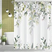 Sage Green Eucalyptus Extra Long Shower Curtain, Watercolor Leaves Plant Spring Floral Waterproof Fabric Machine Washable With Hooks For Bathroom Bathtub Decor 72Wx78H{"Color_name":"GreenWhite","Size_name":"72\"Wx78\"L(Packof1)"} - 多色6 - 查看 3