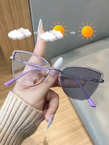 1 Pair Metal Cat Eye Photochromic Glasses, Multifunctional Glasses For Women, Suitable For Outdoor Activities, Computer Use And Prescription - Gradient gray - View 5