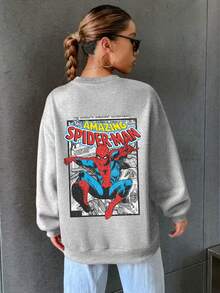 这款保暖内衬的蜘蛛侠女款宽松卫衣，适合秋冬季节穿着，采用Y2K风格设计，同时保留了哥特、暗黑和学院风美学。这款舒适、休闲、百搭的卫衣采用柔软透气的面料制成，是户外穿着的理想之选。 - 花灰 - 查看 2