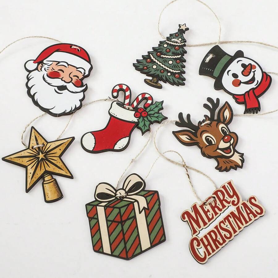 1pc Retro Christmas Garland, Christmas Banner, Vintage Holiday Decor, Christmas Banner, Mid Century Modern Christmas, Festive Classroom Display, Christmas Tree Garland Hanging Ornaments, Retro Holiday Garland String Flags, Fireplace Staircase Wall Hanging, Christmas Party Decoration, Festive Living Room Bedroom Door Home Decoration