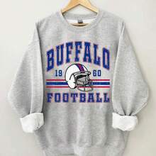 Vintage Buffalo Football Bills New York Sweatshirt - Simple Style Sweater Sportwear, Casual Cotton Blend Round Neck Long Sleeve Warm Pullover Tops For Spring / Fall / Winter, Buffalo Fan Gift KYB-Unisex Women & Men's Campus Daily Wear - Xám - Xem 1