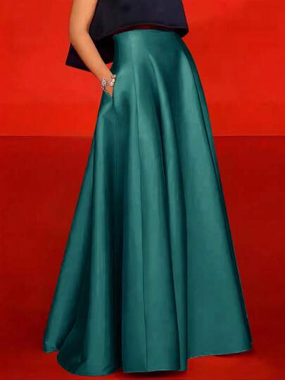 European And American Fashion New Spring And Summer Fashion Skirts For Women Formal Dinner Party Skirt European And American Women Butter Yellow Elegant High-Waisted A-Word Solid Color Simple Lady Skirt